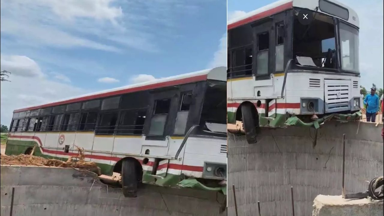 Husnabad: విరిగిన బస్సు స్టీరింగ్.. బావిలోకి దూసుకెళ్లిన ఆర్టీసీ బస్సు!.. వీడియో వైరల్..
