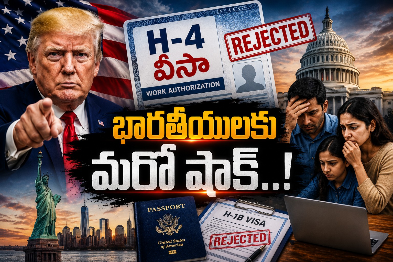 అమెరికాలో భారతీయులకు మరో షాక్.. H-4 వర్క్ పర్మిట్లపై ట్రంప్ గురి!